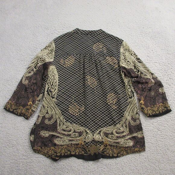 Citron Santa Monica Silk Shirt Blouse Top size XS FLAW Asian Band Collar Peacock - Picture 3 of 12